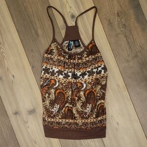 Weavers Brown and Orange Paisley Racerback Tank